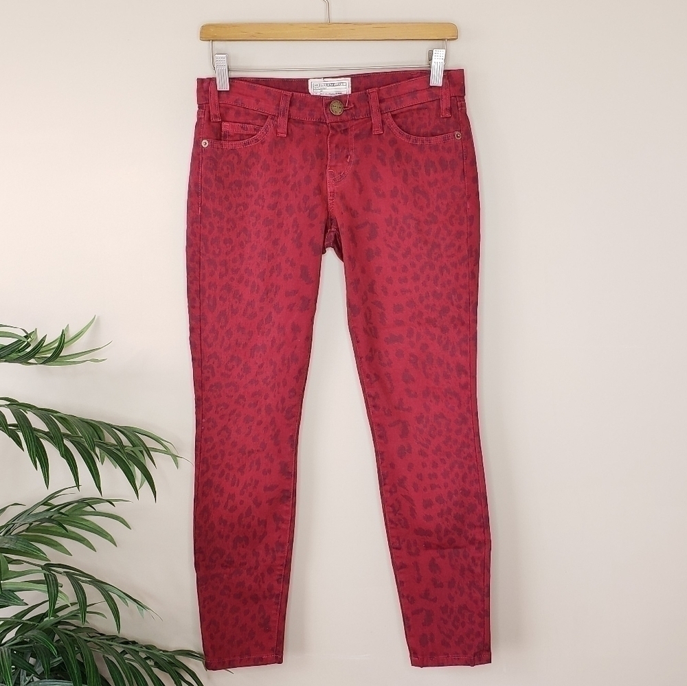 Current/Elliott Red The Stiletto Print Skinny Jeans Size 25 27" Inseam